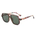 Retro square double bridge aviator sunglasses with red camo tortoise frame and dark green lenses. - Floral/G15