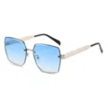 Lunettes de soleil polygonale sans monture tendance dégradé bleu branches dorées UV - Monture Argentée Dégradé Bleu