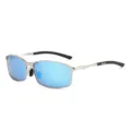 Men's Metal Frame Polarized Sunglasses Square Drive Sun Glasses Blue Mirror Lens - Silver Frame Ice Blue Lens