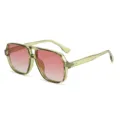 Retro square double bridge pilot sunglasses for women and men, UV400 fashion shades. - Green Frame/Gradient Red