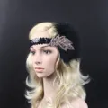 1920s Flapper Feather Headband Black Sequin Rhinestone Hair Band Vintage Headpiece - Black