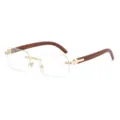 Occhiali da uomo senza montatura con stanghette effetto legno e dettagli metallici. - Oro/Trasparente