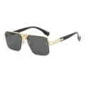 Occhiali da sole quadrati vintage da uomo con barra superiore in metallo dorato e lenti grigie - Montatura Oro Lente Grigia