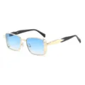 Lunettes de soleil carrées vintage en métal avec verres dégradés bleus et monture dorée. - Monture Dorée Bleu Dégradé