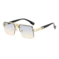Occhiali da sole quadrati vintage da uomo con lenti sfumate e montatura metallica dorata. - Montatura Oro Blu Giallo