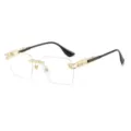 Luxury rimless metal glasses with gold hardware and chic black temples for business style. - Gold Frame Clear Lens