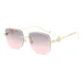Chics lunettes de soleil carrées sans monture rose dégradé avec branches serpent or - Carré Sans Monture (5674) / Monture Dorée Gris Rose