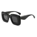 Chunky puffy square sunglasses for women men, trendy Y2K thick frame eyewear main view. - Bright Black