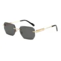 Men's fashion polygon rimless sunglasses with gold metal frame and dark gradient UV400 lenses. - Gold Frame Grey Lens
