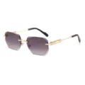 Men's fashion polygonal rimless sunglasses with gradient lenses and metal temples for outdoor. - Gold Frame Gradient Grey