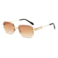 Men's Fashion Polygonal Rimless Sunglasses Gradient Brown Sun Glasses Outdoor Eyewear - Gold Frame Gradient Tea