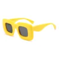 Trendy puffy square sunglasses for women, bright yellow thick frame Y2K street style shades. - Yellow