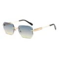 Stylish polygon rimless sunglasses for men and women, gradient lenses with gold metal temples. - Gold Frame Green Yellow Lens