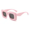 Gafas de sol cuadradas abullonadas Y2K de moda para mujer, montura rosa gruesa estilo urbano. - Rosa