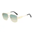 Gafas de sol cuadradas de doble puente en metal dorado con lentes degradadas estilo retro. - Montura Dorada Lente Verde Amarilla