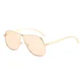 Modische Oversize Metall Sonnenbrille für Damen mit pfirsichfarbenen Gläsern und Goldgestell. - Goldrahmen Champagner