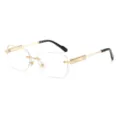 Stylish polygon rimless sunglasses for men, retro metal frame anti-UV outdoor eyewear. - Gold Frame Clear Lens