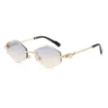 Luxury frameless polygon sunglasses for women, gradient lenses and gold metal temples. - Gold Frame Blue Yellow