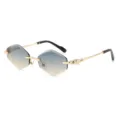 Rimless polygonal gradient sunglasses with gold metal temples for fashion driving daily wear. - Gold Frame Green Yellow Lens
