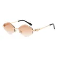Fashion polygonal rimless sunglasses for women and men, gradient brown lenses with gold metal frames. - Gold Frame Gradient Tea