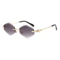 Gradient polygon rimless sunglasses for women and men, chic gold metal frame fashion eyewear. - Gold Frame Double Grey