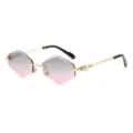 Luxury gradient rimless polygon sunglasses for women and men, stylish gold metal frame eyewear. - Gold Frame Grey Pink Lens