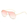 Modische Metall Oversize Sonnenbrille für Damen, rosa Farbverlauf, Retro Stil SKU. - Goldener Rahmen Rosa Verlauf