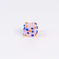 Pink cubic glass bead with blue orange polka dots for DIY handmade jewelry earrings necklace - 10*13mm / Pink