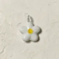 Mini white glass flower pendant charm for DIY jewelry making, cute five-petal bead accessory - White