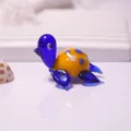 Handcrafted blue and yellow glass turtle figurine, perfect for miniature landscapes and aquariums. - Blue Tip with Orange Shell