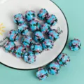 Blue floral glass beads, perforated round beads for DIY handmade jewelry crafting. - 20x20mm / Blue