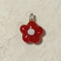 Red glass flower pendant charm for DIY jewelry making, beautiful five-petal bead accessory. - Red