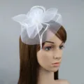 White mesh flower fascinator bridal hair accessory for weddings and stage performances - White