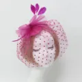 Elegant Bridal Pink Mesh Fascinator Feather Headpiece Wedding Hair Accessory Hat for Party - Rose Red