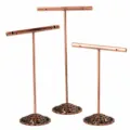 Iron jewelry display stand set of 3, T-bar earring organizer with 6cm bar and heights. - T Shape / Bronze
