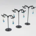 Black metal earring display stand set three piece jewelry organizer holder for tabletop. - Black