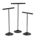 Black metal T-bar earring display stand set of three for retail jewelry counter organization. - T Shape / Black