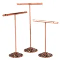 Bronze metal T-bar earring display stand set, detailed hollow base for jewelry organization. - Bronze