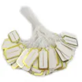 Gold rim paper price tags with white hanging string for jewelry display and pricing detail. - 2.3x1.3cm (95-100 Pieces/Pack)