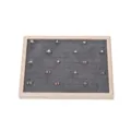 Wooden ring display tray featuring grey velvet insert slots for jewelry organization details. - White Peach Wood Color Grey Velvet (90 Slots)