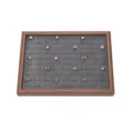 Wooden ring display tray featuring grey velvet insert and multi-slot jewelry storage for retail. - Walnut Color Grey Velvet (90 Slots)