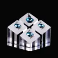 Transparent acrylic jewelry display stand set with blue crystal pendant for retail showcase. - 4-Piece Transparent Pendant Set