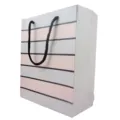 Sturdy paper gift bag featuring stylish pink and white stripes with black rope handles for retail. - C04 Gray Stripes