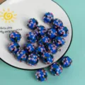 Blue floral glass beads round loose beads for DIY handmade jewelry making bracelet necklace - 20x20mm / Dark Blue