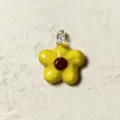 Yellow glass flower pendant charm for DIY jewelry making, mini five-petal bead accessory - Yellow