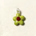 Mini green glass five-petal flower pendant charm, DIY jewelry making accessory piece. - Avocado Green
