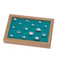 Wooden jewelry display tray with green velvet insert for organizing rings and small accessories. - Walnut Color with Green Velvet Interior