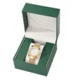Green PU leather watch gift box with golden quartz timepiece for elegant jewelry storage display - Green