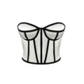 Detail view of the white strapless corset top with black contrast piping and structured underwire cups. - S / White (With Molded Cups & Underwire)