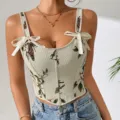 Elegantes Blumen-Jacquard-Korsett-Top mit zarten Schleifenträgern und figurbetonter Passform. - S / Aprikose